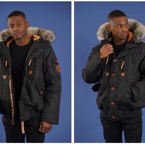 Men's Hector Black Down Parka Jacket with Removable Fur Hood from Wanakome